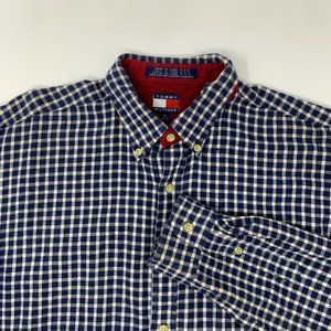 Tommy Hilfiger Boy's Long Sleeve Flannel Size XL Blue/White Plaid‎ Vintage Shirt
